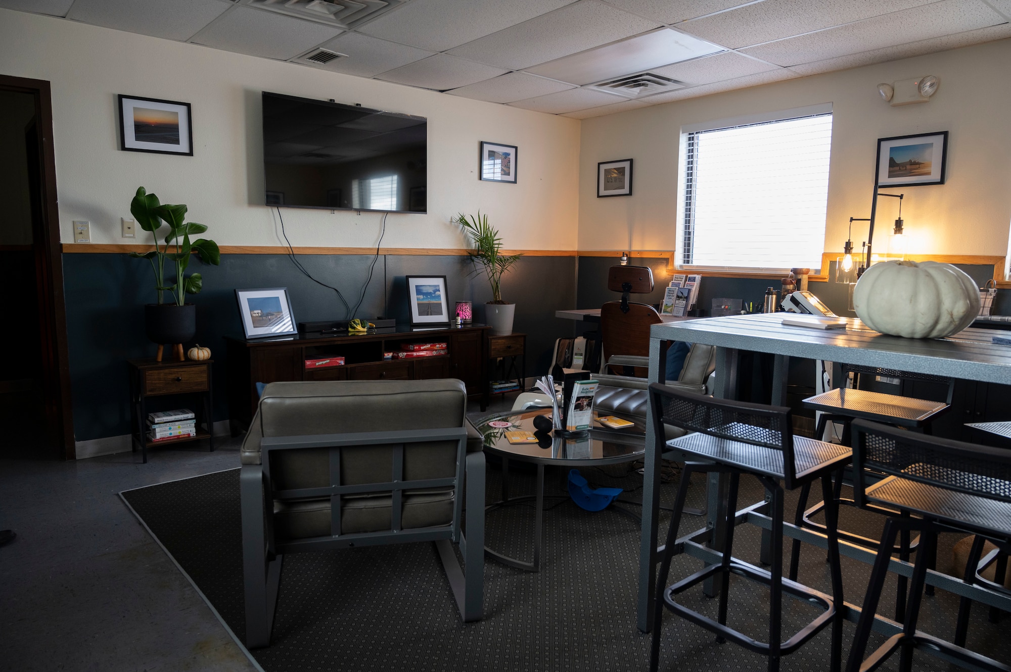 The Civilian Resource Center in Building 190 is opened during a kick-off ceremony at Laughlin Air Force Base, Texas, Oct. 4, 2023. The goal of opening this location was to provide a safe space for 47th Flying Training Wing’s civilian workforce, and more specifically 47th Maintenance Directorate maintainers, to relax, gain insight on professional development, and find wellness resources. (U.S. Air Force photo by Airman 1st Class Kailee Reynolds)