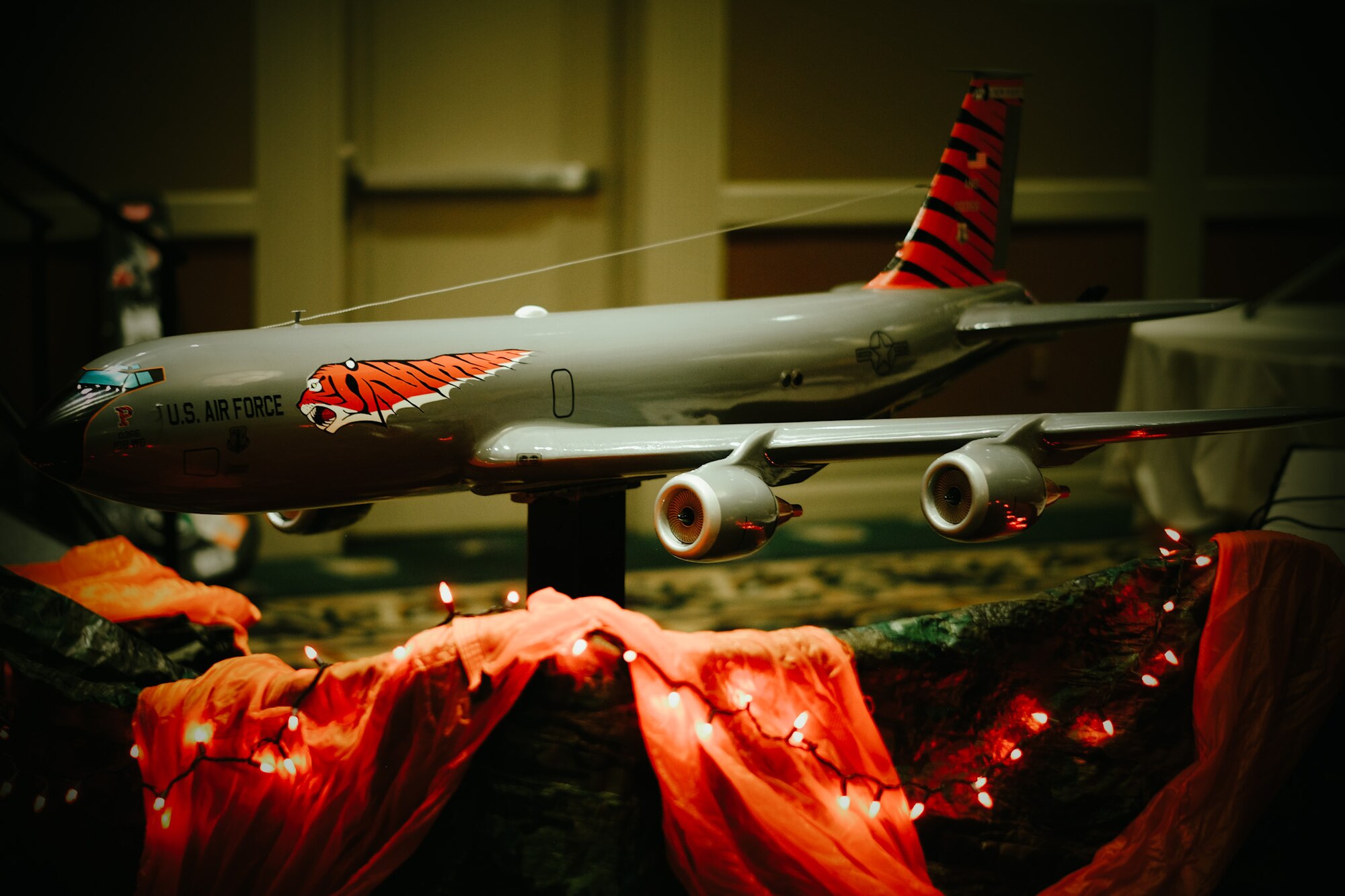 The 108th Operations Group hosted a New Jersey Air National Guard Tanker Gala on Oct. 7, 2023, in Atlantic City. This is a photo of a model KC-135R Stratotanker.