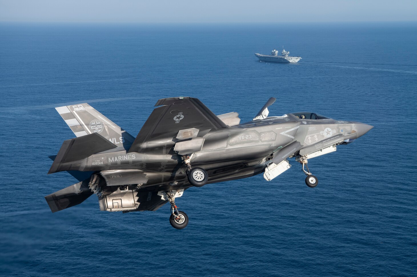 VX-23 flies an F-35B during sea trials with HMS Prince of Wales (R09).