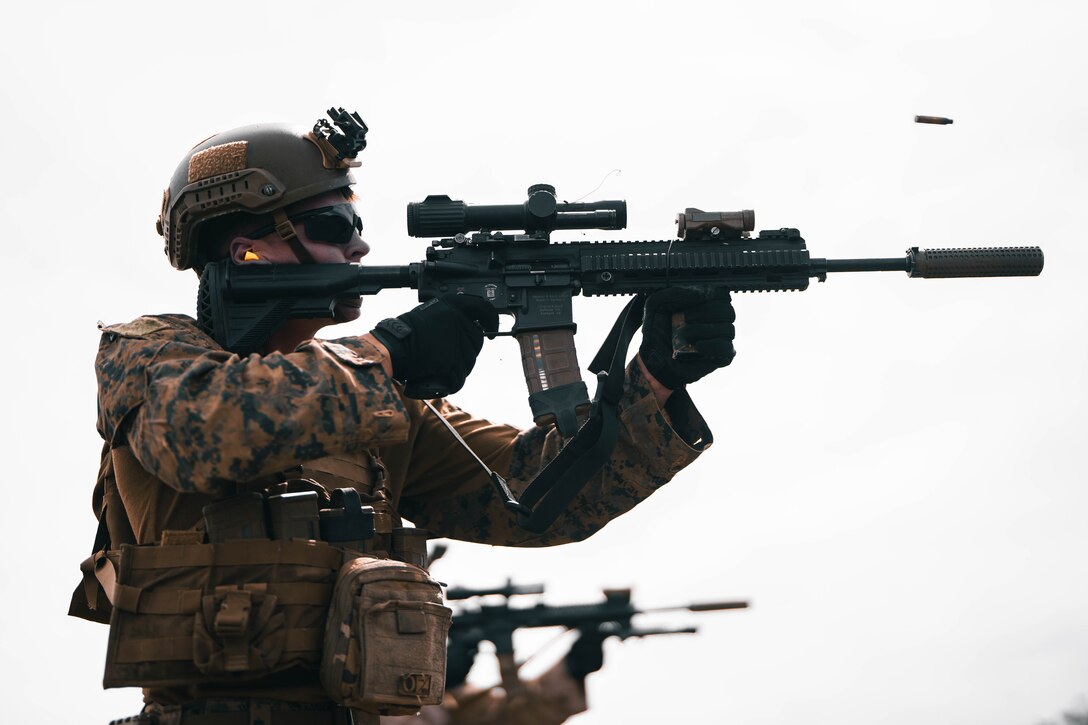 U.S. Marines with 3d Littoral Combat Team, 3d Marine Littoral Regiment, 3d Marine Division, fire M27 Infantry Automatic Rifles at Pohakuloa Training Area, Hawaii, Oct. 10, 2023. Prior to participating in Joint Pacific Multinational Readiness Center Exercise from Oct. 26 – Nov. 9, a company of Marines with 3d LCT is conducting the final phase of their training work-up cycle on the Big Island, Hawaii.