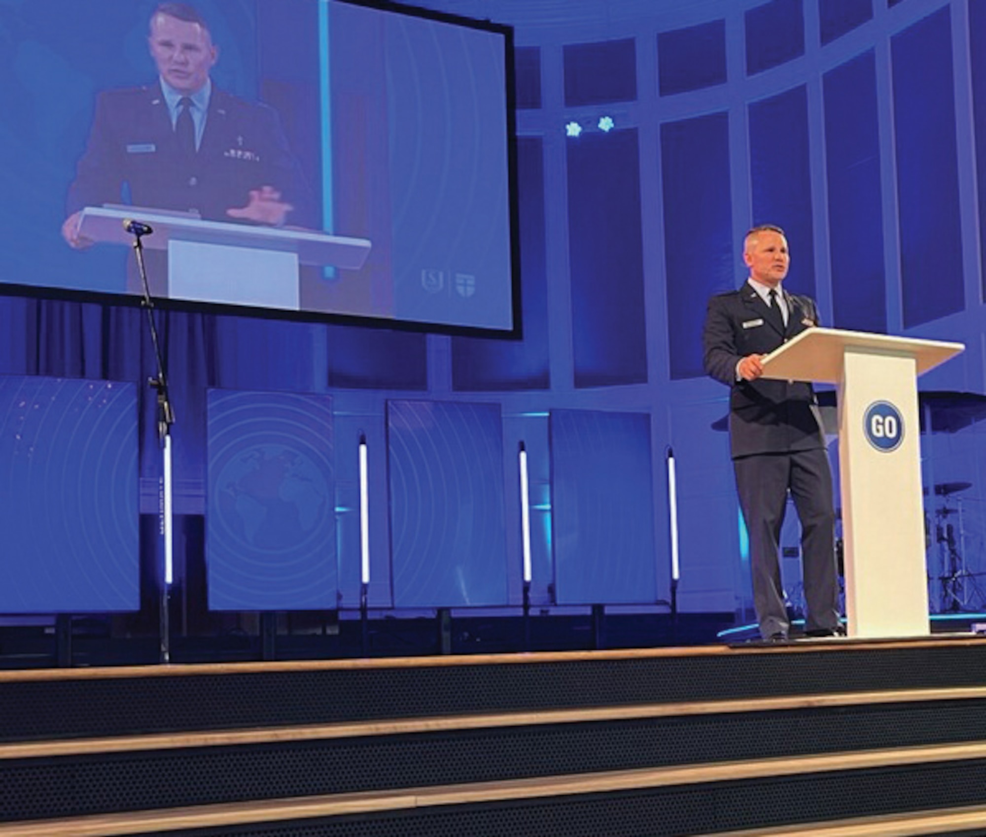 U.S. Air Force Chaplain (Capt.) Patrick Stalnaker, 445th Airlift Wing Chaplain Corps, speaks at the Southeastern Baptist Theological Seminary in Wake Forest, North Carolina, Sept. 7, 2023. (Courtesy photo)