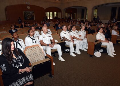 SAN ANTONIO – (Oct. 12, 2023) – Sailors assigned to Naval Medical Forces Support Command (NMFSC), Naval Medical Research Unit (NAMRU) San Antonio, Navy Talent Acquisition Group (NTAG) San Antonio, and Navy veterans attended a City Council Session which honored the U.S. Navy’s 248th birthday with a cake-cutting ceremony. Capt. Walter Brafford, NMFSC commander and director, U.S. Navy Dental Corps, spoke on behalf of Sailors assigned throughout Military City USA. (U.S. Navy photo by Burrell Parmer, NAMRU San Antonio Public Affairs/Released)
