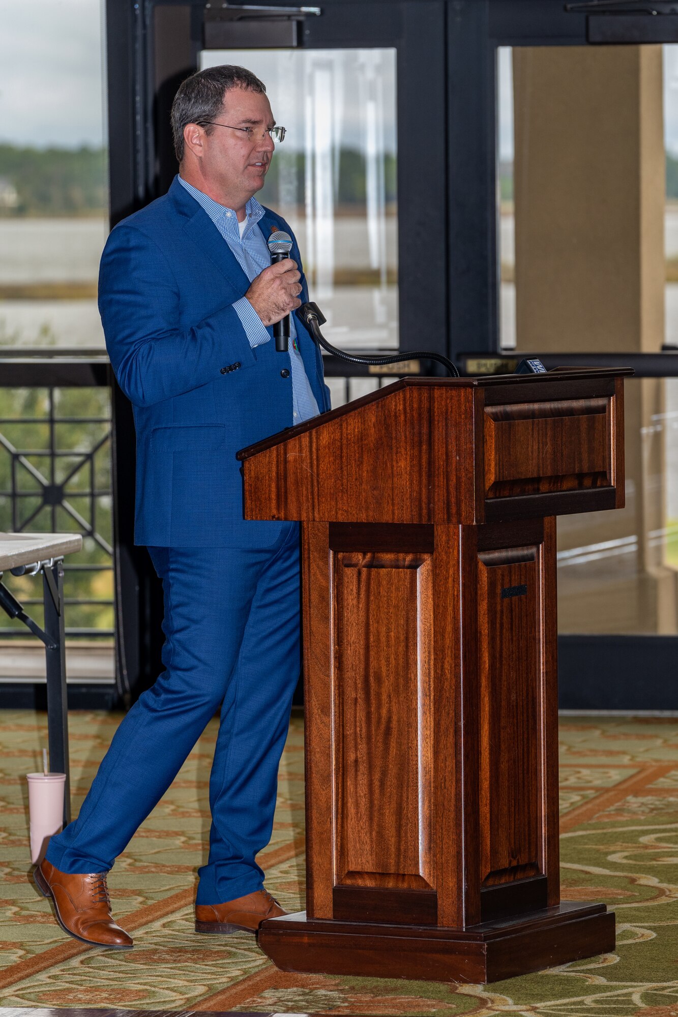 U.S. Rep. Kevin Felsher, Mississippi District 117, speaks to attendees of the Mississippi Cyber Initiative Summit at Keesler Air Force Base, Mississippi, Oct. 12, 2023.