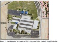 Satellite image of the school in 2016. Note the blue canopies, which were a later addition.