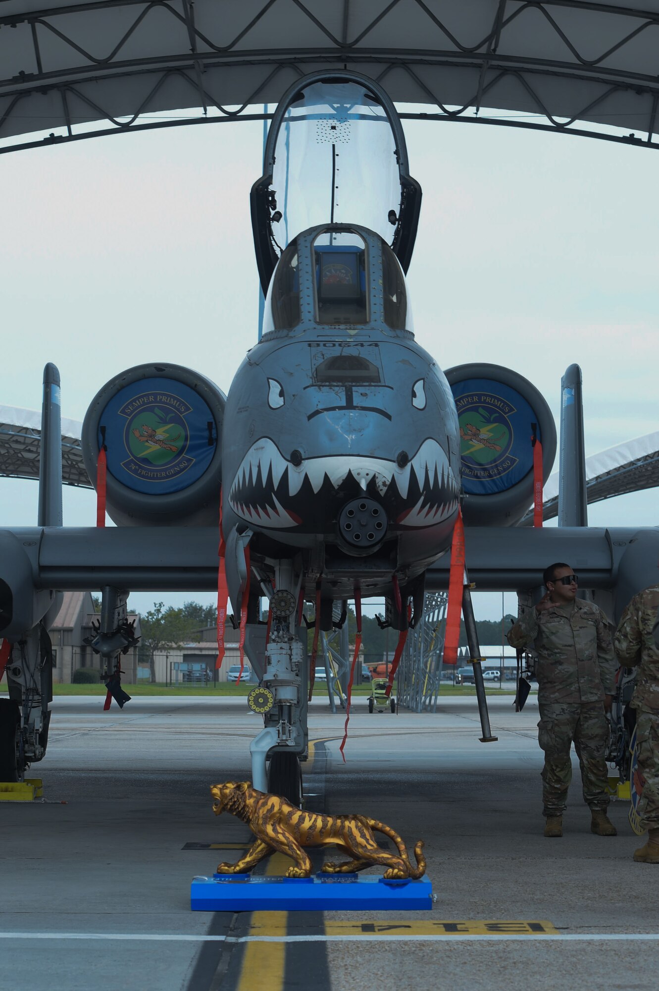 An A-10C Thunderbolt II assigned to the 74th Fighter Generation Squadron awaits inspection at Moody Air Force Base, Georgia, Oct. 6, 2023. Four crew chiefs from different squadrons competed against each other in terms of knowledge of their aircraft and their skillset. (U.S. Air Force photo by Airman Cade Ellis)