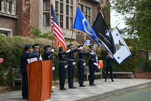The Honorable Alex Wagner, Assistant Secretary of the Air Force for Manpower and Reserve Affairs, U.S. Air Force Lt. Gen. Brian S. Robinson, commander of Air Education and Training Command and other regional AETC leadership attend an official activation ceremony of detachment 195 at the University of Chicago, Ill, Oct. 13, 2023. The partnership between the Department of the United States Air Force and the University of Chicago, will provide students from more than a dozen area schools a centralized home throughout the entirety of their training.
