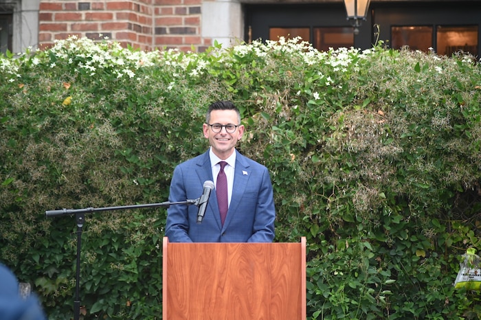 The Honorable Alex Wagner, Assistant Secretary of the Air Force for Manpower and Reserve Affairs, addressed cadets and the audience during the official activation ceremony of AFROTC detachment 195 at the University of Chicago, Ill, Oct. 13, 2023. The partnership between the Department of the United States Air Force and the University of Chicago, will provide students from more than a dozen area schools a centralized home throughout the entirety of their training.