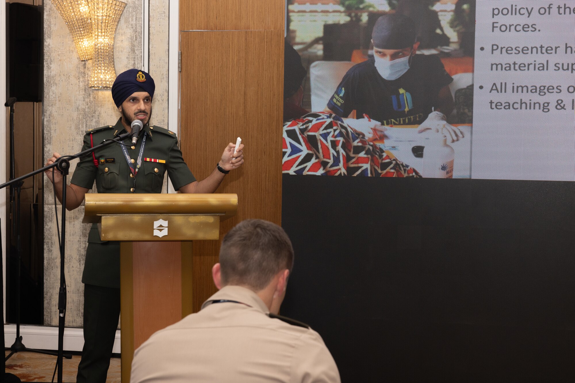 A Malaysian Armed Forces service member gives a lecture during Indo-Pacific Military Health Exchange 2023 in Kuala Lumpur, Malaysia, September 27, 2023.