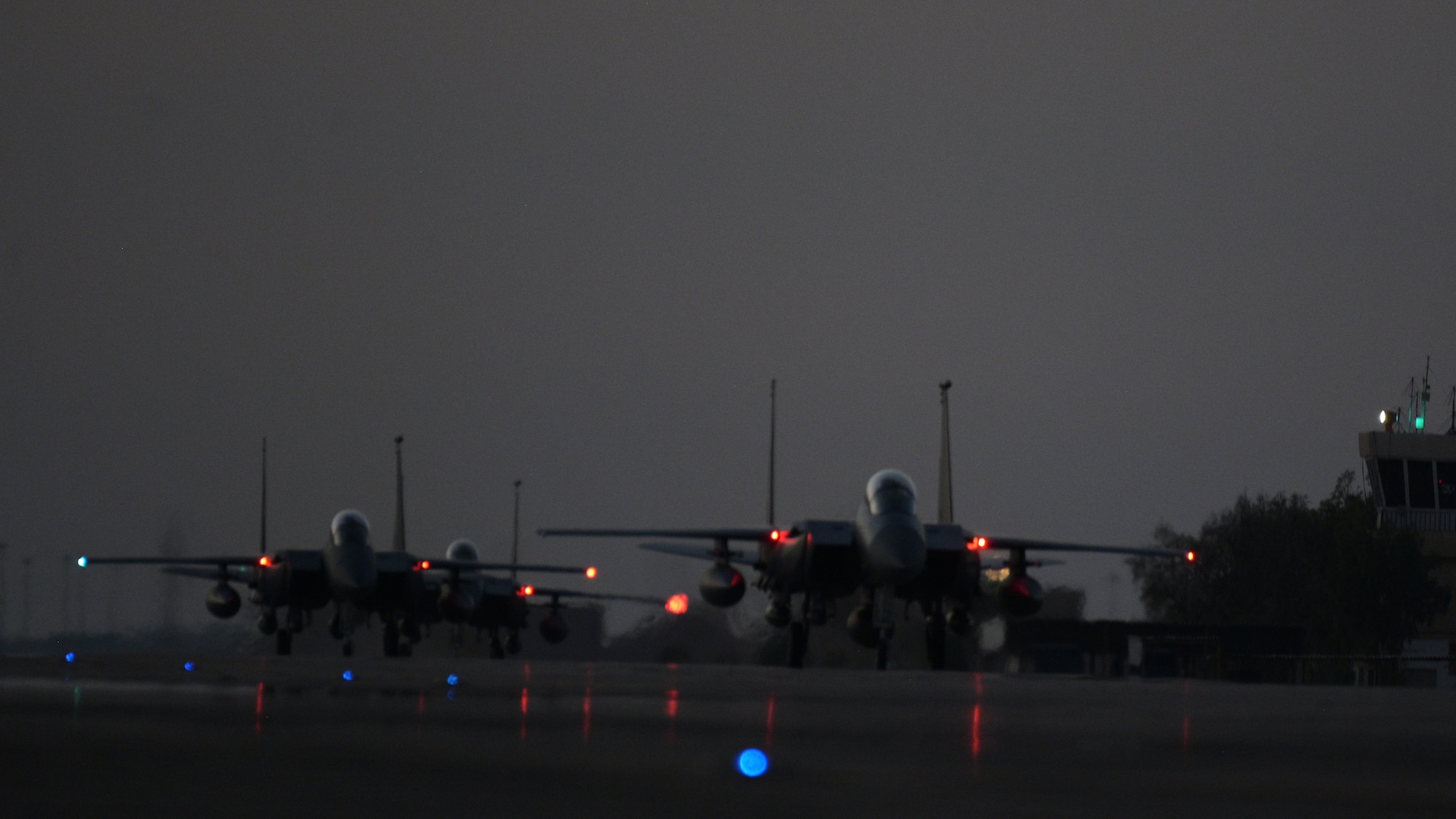 U.S. Air Force F-15E Strike Eagles assigned to the 494th Expeditionary Fighter Squadron arrive in the Central Command Area of Operations, Oct. 13, 2023. The Strike Eagles, forward deployed from U.S. Air Forces in Europe and Air Forces Africa’s 48th Fighter Wing, to enhance air operations and integrate with coalition allies and regional partners throughout the Middle East. (U.S. Air Force photo by Airman 1st Class Josephine Pepin)
