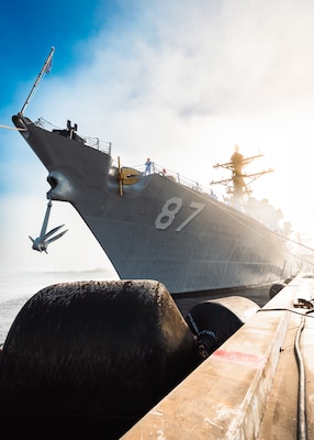 NAVAL STATION MAYPORT, Fla. - (October 13, 2023) Sailors stationed aboard the USS Mason (DDG 87) prepare the ship to get underway, Oct. 13, 2023. The Arleigh Burke-class destroyer departed Naval Station Mayport for a regularly scheduled deployment. (U.S. Navy photo by Mass Communication Specialist 1st Class Brandon J. Vinson)