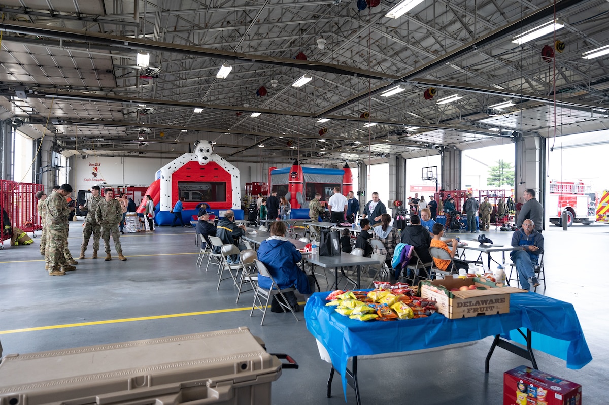 Team Dover members celebrate the 10th Annual Military Appreciation Day and 2023 Fire Prevention Week Open House at Dover Air Force Base, Delaware, Oct. 14, 2023. The event celebrated Team Dover Airmen and their service to our nation. (U.S. Air Force photo by Senior Airman Cydney Lee)