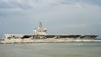 NORFOLK, Va. - The Nimitz-class aircraft carrier USS Dwight D. Eisenhower (CVN 69) (Ike) deploys from Naval Station Norfolk, Oct. 14, 2023. The Ike Carrier Strike Group will conduct a regularly scheduled deployment to the U.S. European Command area of responsibility in support of enhanced vigilance activities and operations with NATO Allies and partners. (U.S. Navy photo by Mass Communication Specialist 2nd Class Anderson W. Branch)