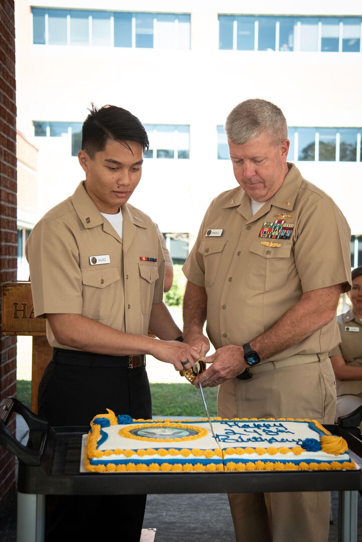 Sailors serving aboard Marine Corps Air Station Cherry Point celebrated the U.S. Navy’s 248th Birthday during a ceremony held Friday, October 13, 2023.

Sailors serving aboard the base and Naval Health Clinic Cherry Point conducted a ceremony honoring the Navy’s heritage and conducted a cake cutting afterwards.