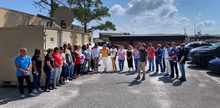 Members from Naval Surface Warfare Center Panama City Division’s Property Management Division visit Joint Expeditionary Command and Control personnel during their Code 107 Familiarization (FAM) Tour, Aug. 25. The FAM Tour provides their team with an on-site overview of their customer’s operations and the opportunity for project personnel to engage in face-to-face discussions to exchange ideas and share difficulties. (U.S. Navy photo by Andy Fite)