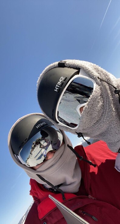  Sgt. Hinson poses for a photo while snowboarding.