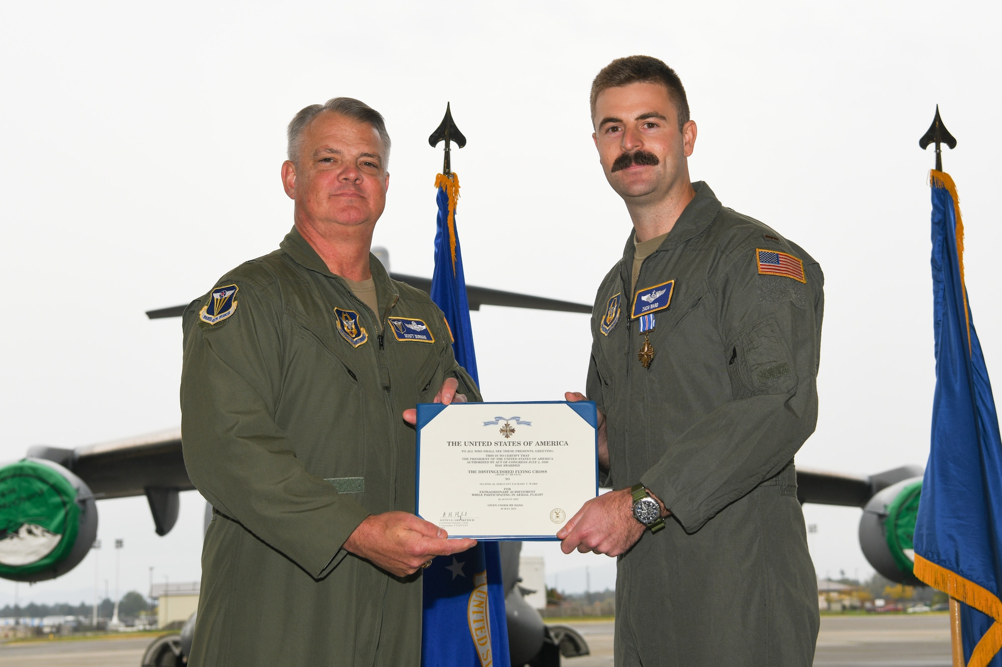 A presentation of an award certificate