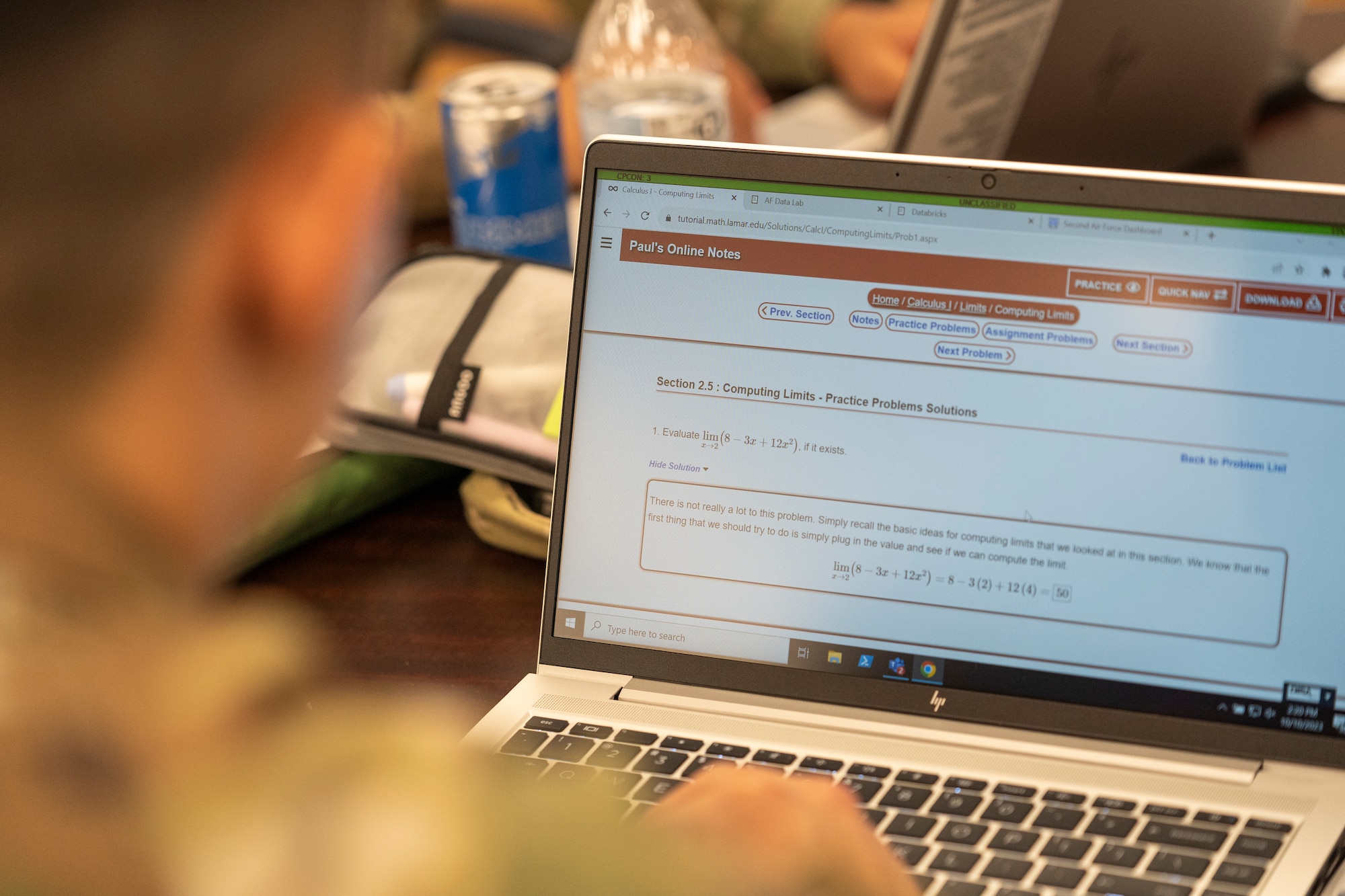 U.S. Air Force 2nd Lt. Sean Richard, 335th Training Squadron operation analysis student, checks his answers at Allee Hall on Keesler Air Force, Mississippi, Oct. 10, 2023.
