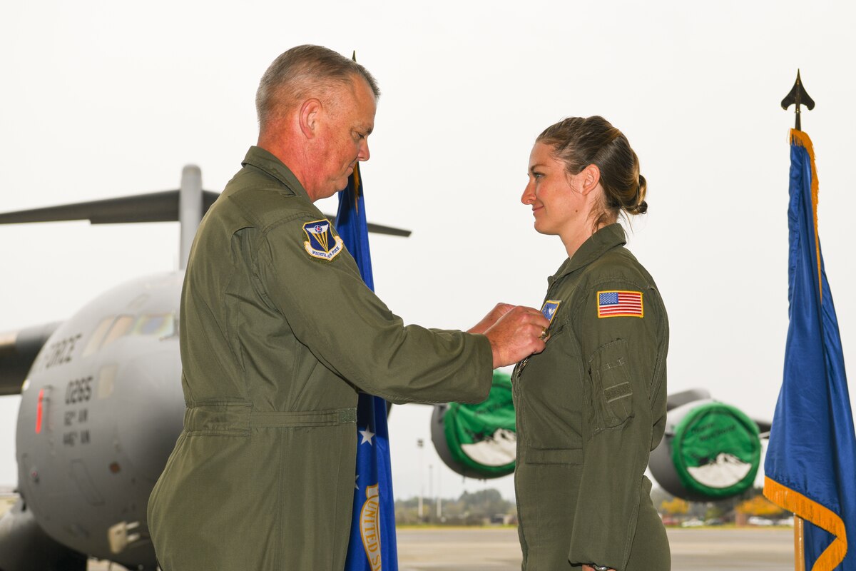 A medal presentation and pinning