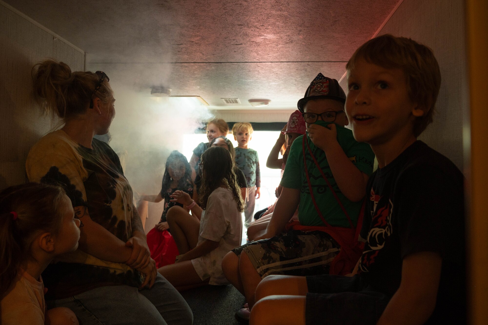 Yokota families participate in the simulated smoke room.