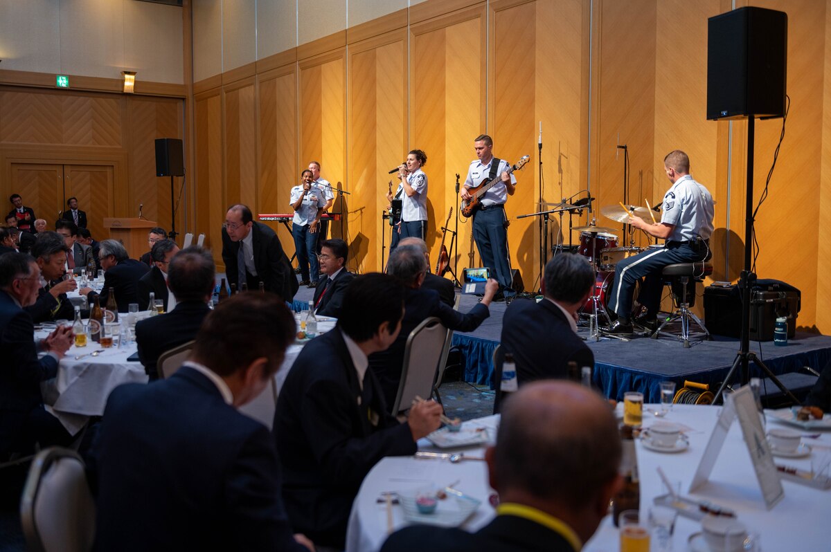 U.S. Air Force Band of the Pacific-Asia members perform on stage
