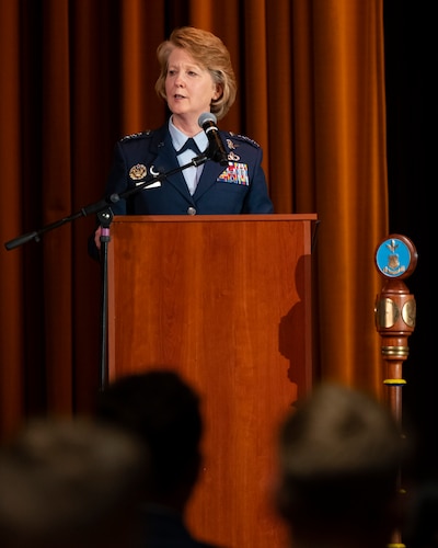 Lt. Gen. Donna Shipton, military deputy, Office of the Assistant Secretary of the Air Force for Acquisition, Technology, and Logistics served as the guest speaker at the Air Force Institute of Technology’s Graduate School of Engineering and Management commencement ceremony