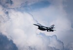 A U.S. Air Force F-16 Fighting Falcon assigned to the 36th Fighter Squadron soars in the air space above Osan Air Base, Republic of Korea, as it departs for Malaysia in support of Cope Taufan 23, Sept. 18, 2023. CTFN23 is a Pacific Air Forces-sponsored bilateral routine training event conducted in Malaysia with the Royal Malaysian Air Force. PACAF has collaborated with RMAF since early the 1980s and has continued to strengthen ties, demonstrating the U.S. commitment to peace and stability in the pacific region. (U.S. Air Force photo by Staff Sgt. Kelsea J. Caballero)