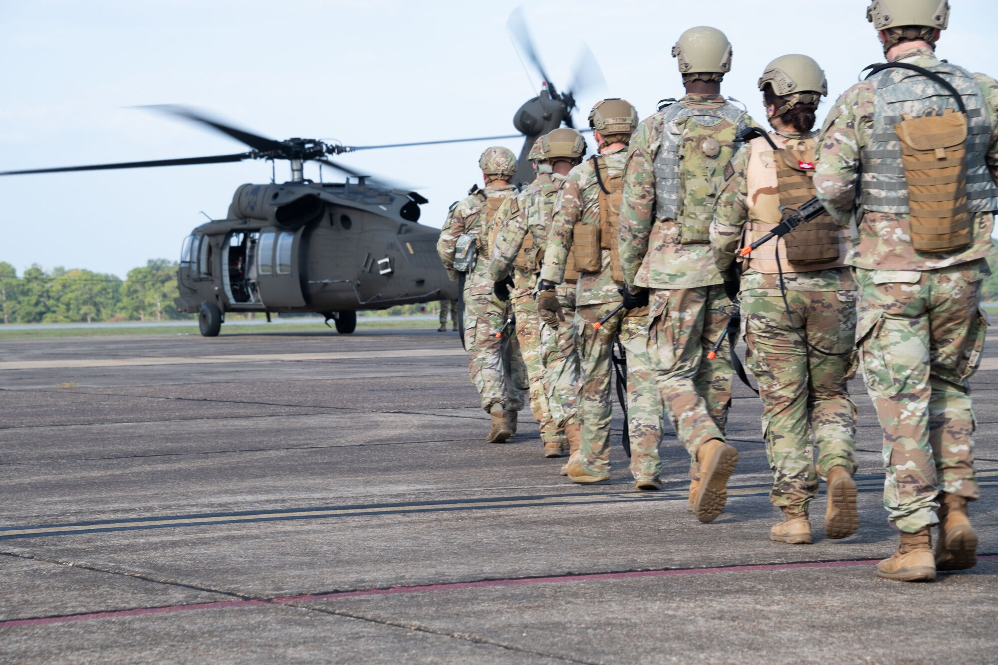 Military members preparing for a Airlift Departure Maxwell AFB, Ala