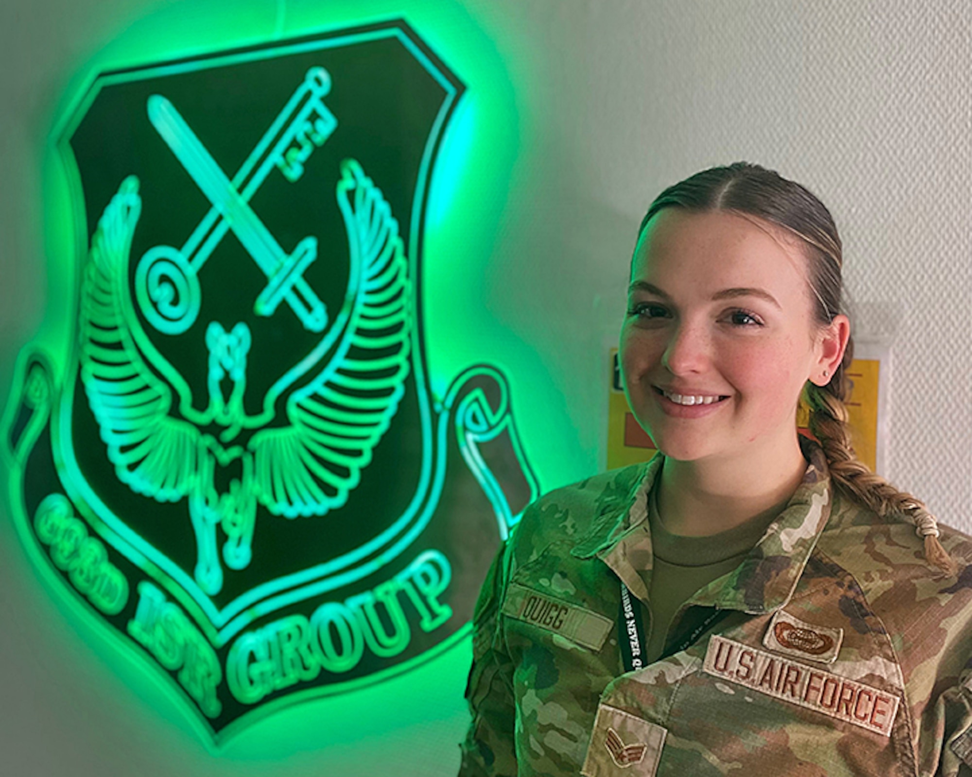 Maryland Air National Guard Senior Airman Elizabeth Quigg, a Cryptologic Analyst and Reporter assigned to the 135th Intelligence Squadron, poses for a photograph at Ramstein Air Base, Germany, Oct. 23, 2023.