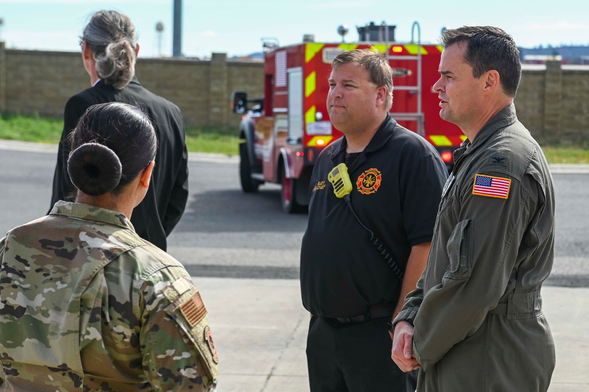 Col. Dycus talks with people attending the fire proclamation event