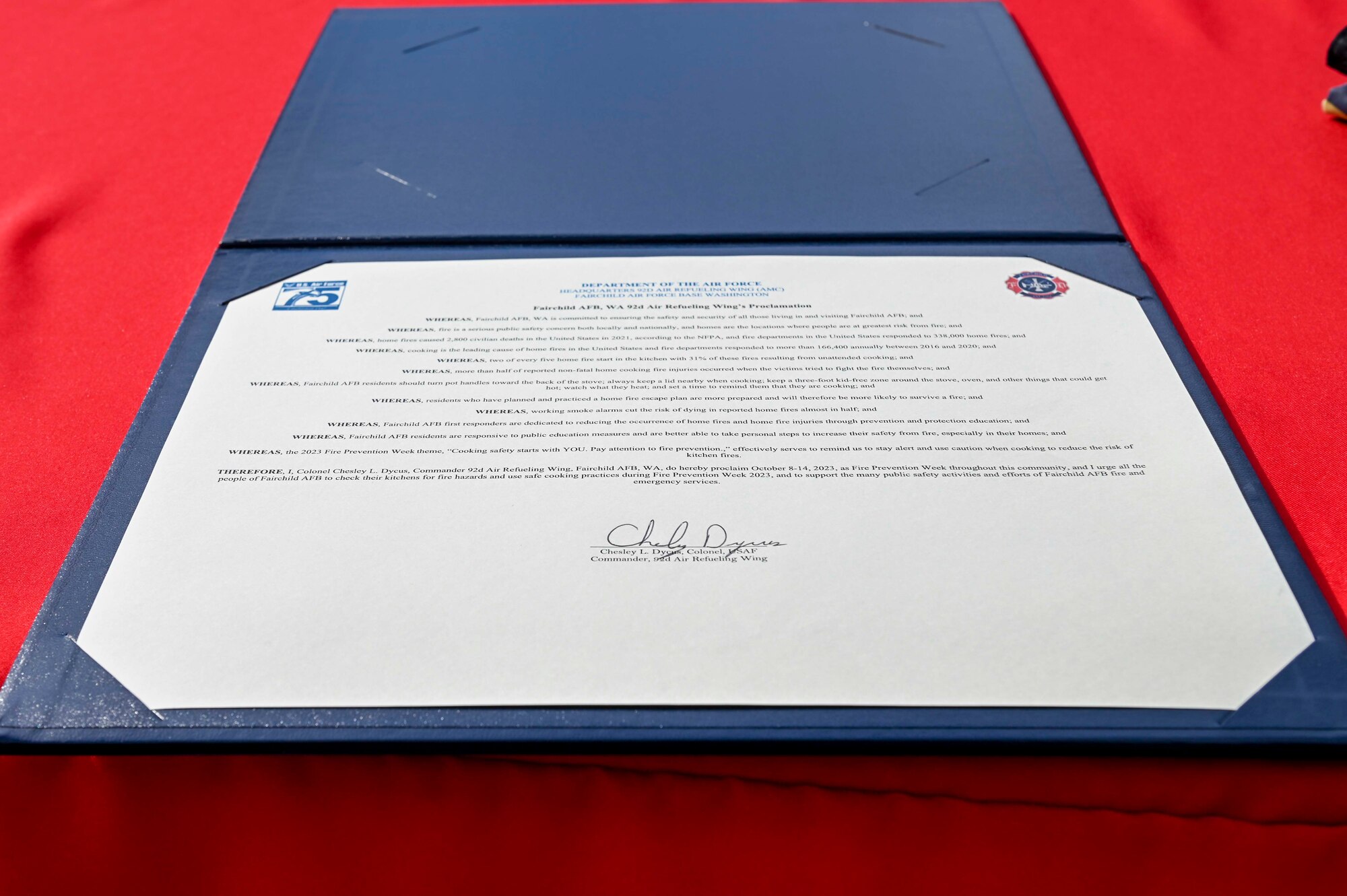 The signed fire proclamation