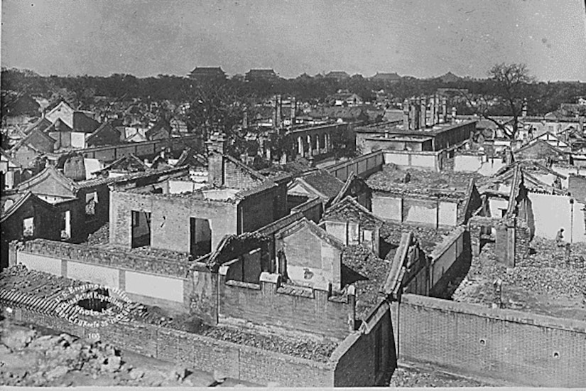 A view from above of dilapidated structures.