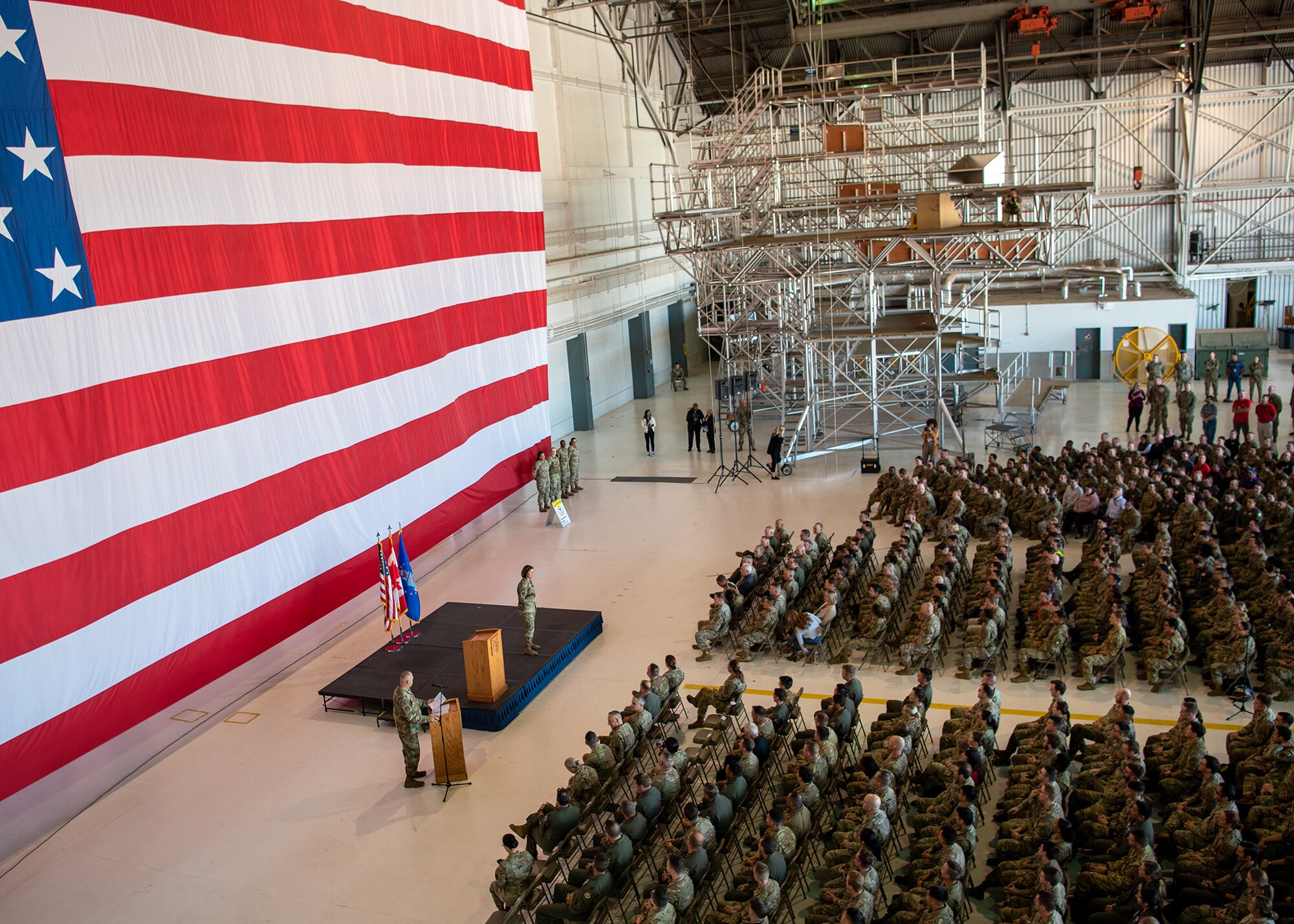 chief bass speaks to airmen crowd