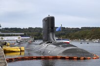 USS Hyman G. Rickover (SSN 795) is moored pierside during a commissioning ceremony at Naval Submarine Base New London in Groton, Connecticut on October 14, 2023.
