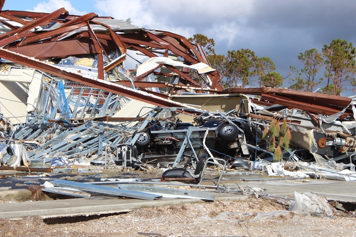 Heavy debris at Tyndall AFB after Hurricane Michael