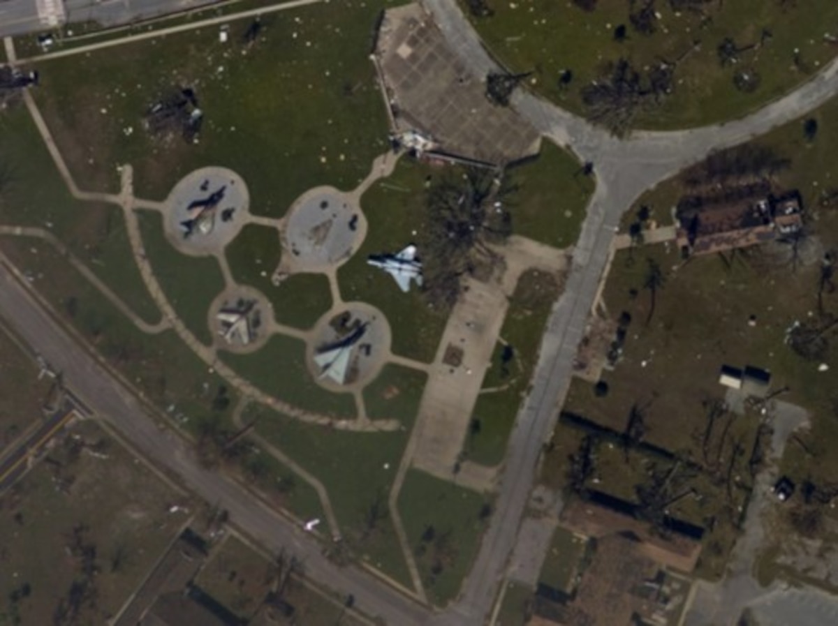 Aerial view of Tyndall AFB after Hurricane Michael