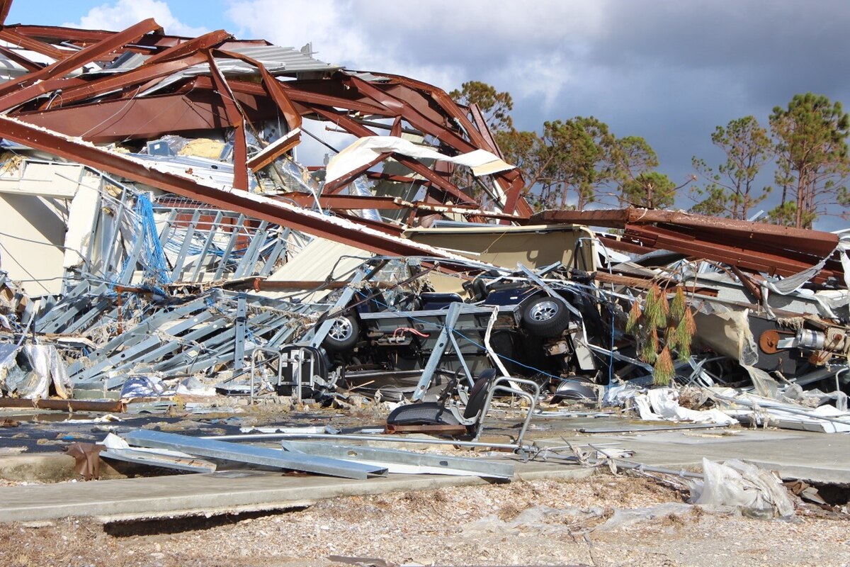 Heavy debris at Tyndall AFB after Hurricane Michael