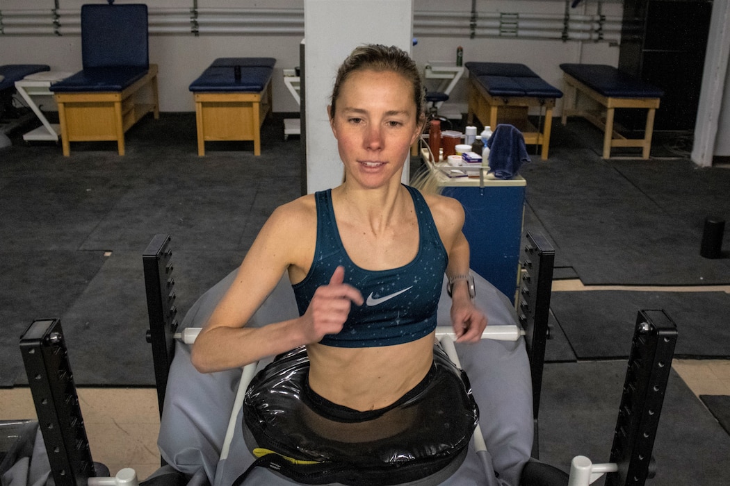 Athlete in a training room in full stride