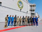 230910-N-NO146-7953 ALEXANDRIA, Egypt (Sept. 10, 2023) Medical Sailors from the U.S. Navy and the Egyptian Navy pose for a group photo aboard Egyption Naval Ship (ENS) Anwar El-Sadat during exercise Bright Star 23 at Ras Al Tin Naval Forces Base, Egypt, Sept. 10. Bright Star 23 is a multilateral U.S. Central Command exercise held with the Arab Republic of Egypt across air, land, and sea domains that promotes and enhances regional security and cooperation and improves interoperability in irregular warfare against hybrid threat scenarios. (U.S. Navy photo by Lt. Freddie Mawanay)