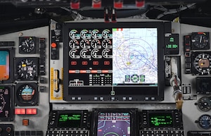 The Real-Time Information in the Cockpit system – more commonly known as “RTIC” – is shown on one of the 100th Air Refueling Wing’s KC-135 Stratotankers, at Royal Air Force Mildenhall, England, Oct. 18, 2023. The communications equipment provides the ability for aircrew to see tactical data-link information in the jet. (U.S. Air Force photo by Karen Abeyasekere)