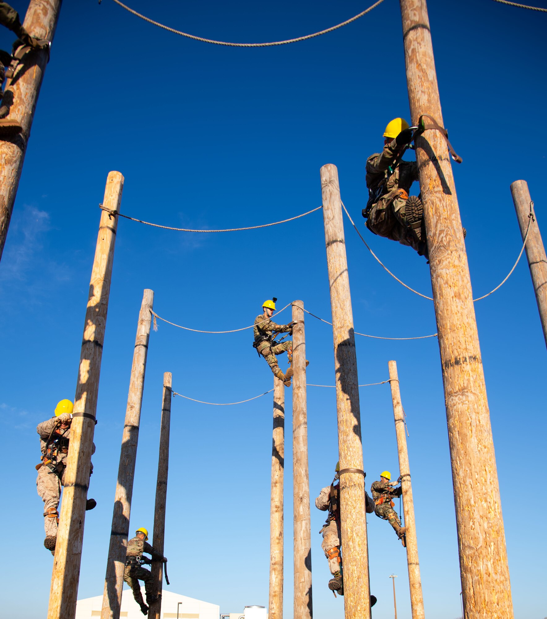 Lineman climb utility poles