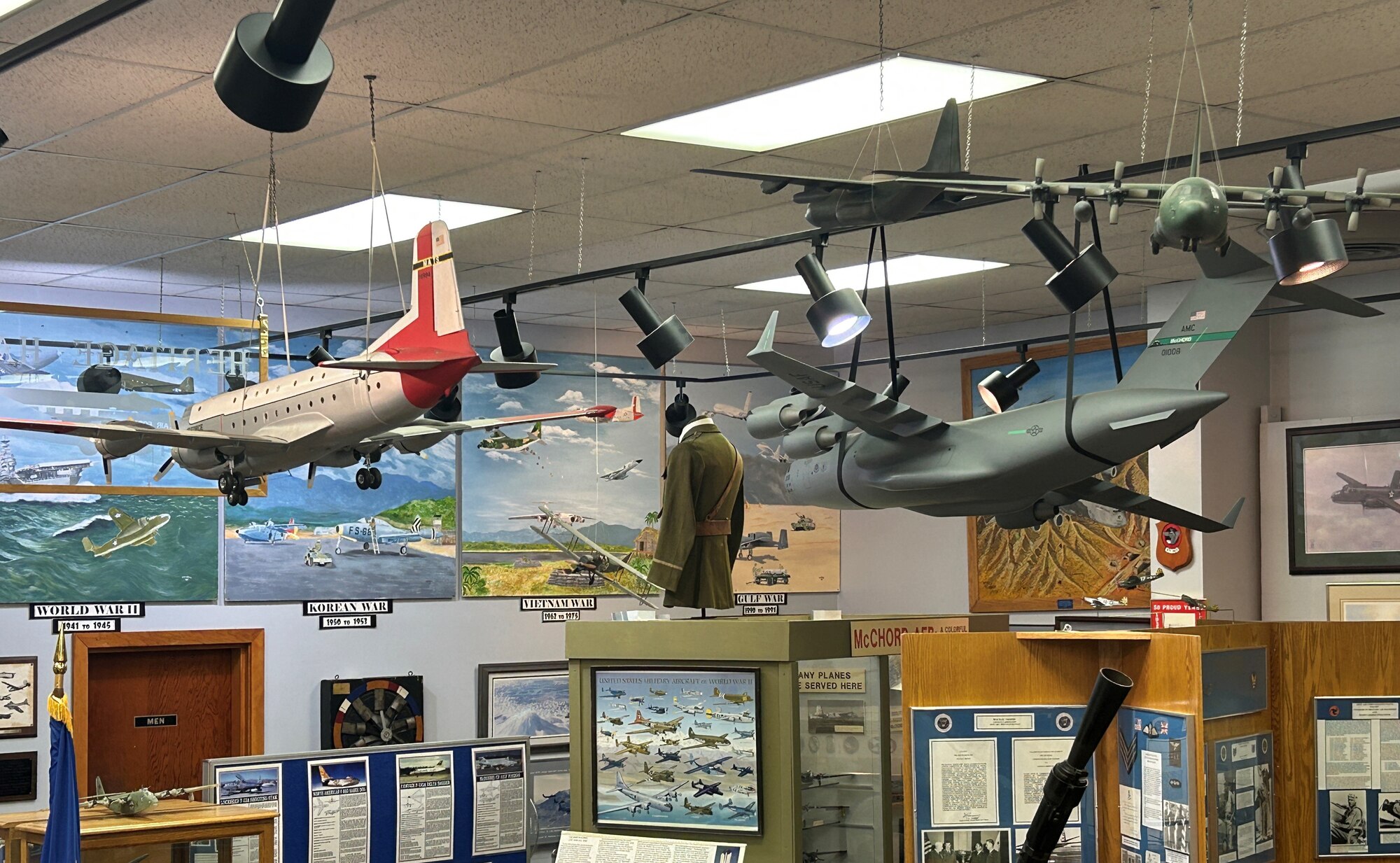 The museum is separated into three different areas: the main gallery, which has exhibits showcasing the relationship between the base and its Canadian counterparts; Heritage Hill Airpark, which holds aircraft previously assigned to McChord as well as aircraft that play a role in the base’s history; and the aircraft restoration facility, which is used to repair and restore any new and existing exhibits. (U.S. Air Force photo by Airman 1st Class Kylee Tyus)