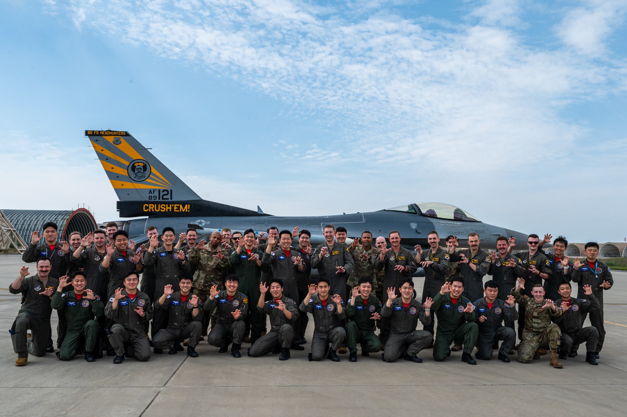 U.S. Air Force and Republic of Korea Air Force pilots gather for a group photo