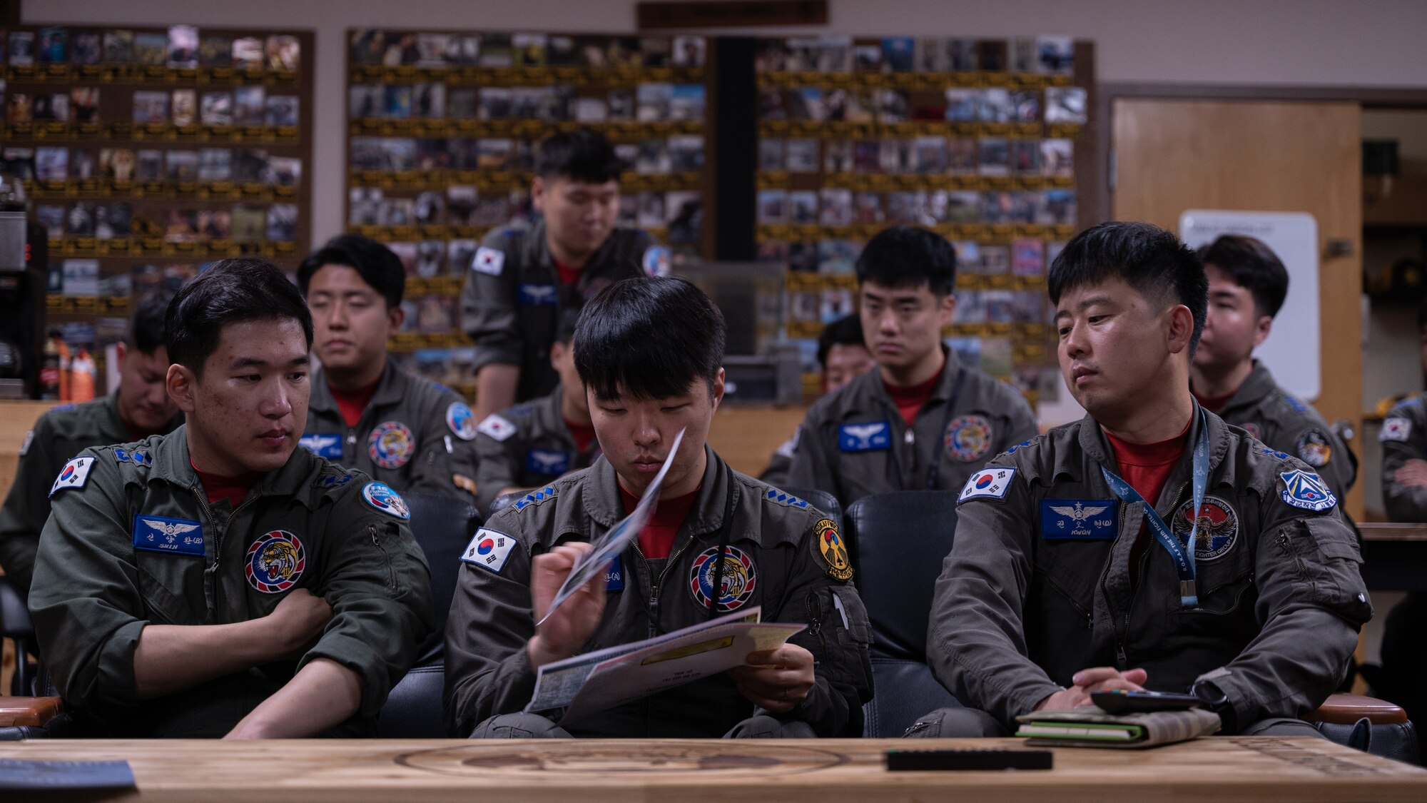 Republic of Korea Air Force pilots read training materials