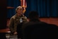U.S. Air Force Col. Elizabeth Hanson, 305th Air Mobility Wing Commander, presents closing remarks during the bi-annual KC-46A Pegasus Weapons System Council meeting hosted at Joint Base McGuire-Dix-Lakehurst, N.J., Oct. 17, 2023. The WSC’s goal is to synchronize cooperation, and foster communication and collaboration across 10 KC-46 wings and Air Mobility Command to increase warfighting capabilities. (U.S. Air Force photo by Senior Airman Sergio Avalos) (This photo has been altered for security purposes)