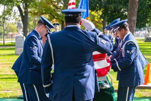 After being missing in action for over 70 years from the Korean War, U.S. Air Force Capt. Delbert D. Draskey was laid to rest with his family by his side, during a ceremony Oct. 17, 2023.