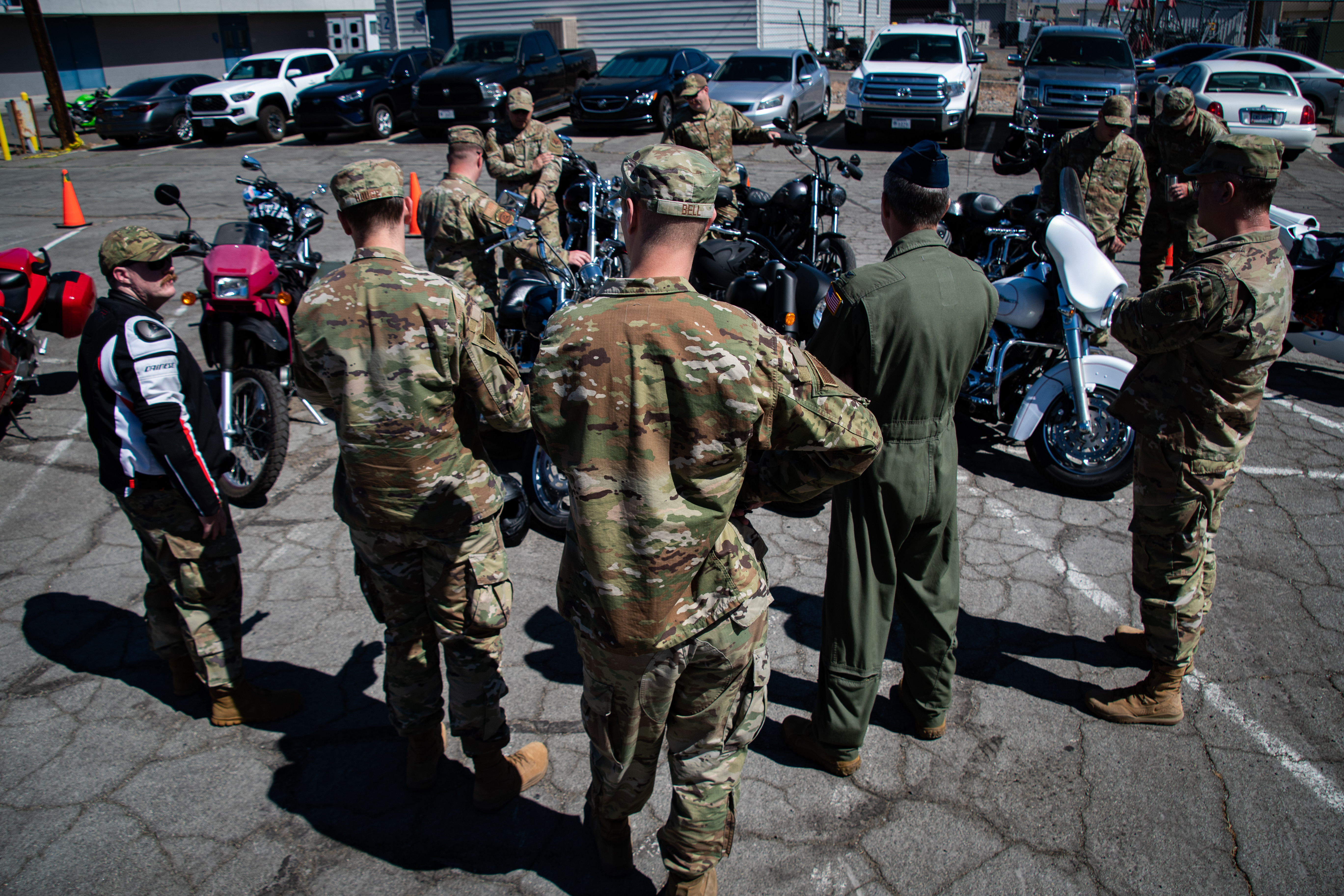 Motorcyclists from the 152nd Airlift Wing gather at the Nevada Air National Guard Base, Reno, Nevada, for an annual motorcycle mentorship training, June 24, 2022.
