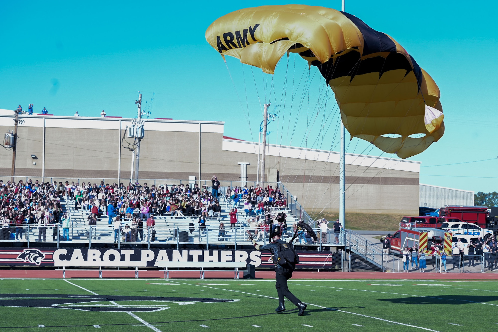 Golden Knight land on Cabot High School Football Field