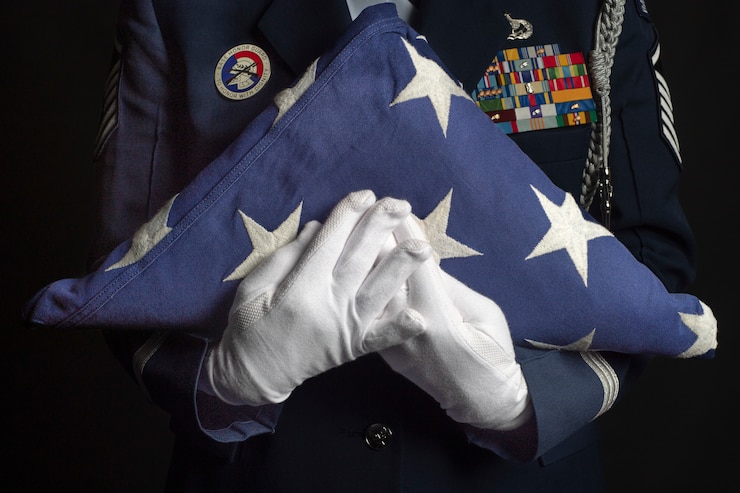 Master Sgt. Carmen LaGuardia poses for photos at Battle Creek Air National Guard Base, Mich., Feb. 5, 2023. LaGuardia is Michigan’s longest serving and most decorated honor guard member, having performed more than 2,000 military details.