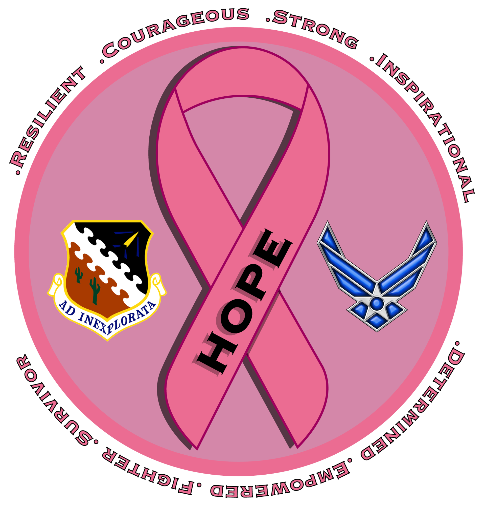 A pink breast cancer awareness logo graphic