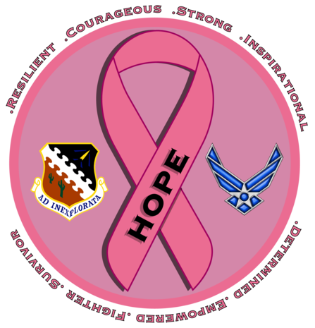 A pink breast cancer awareness logo graphic